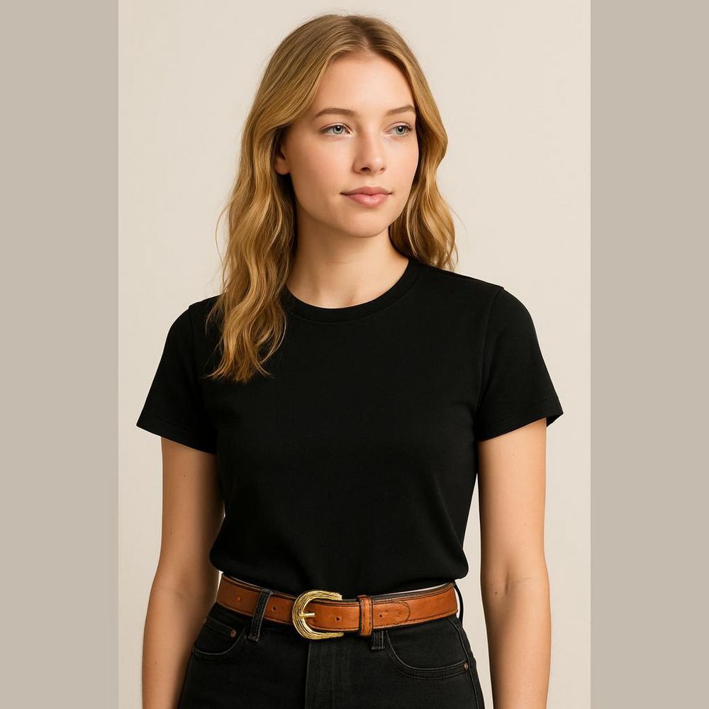 Genuine Leather Belt Women's Medium Decorative Buckle